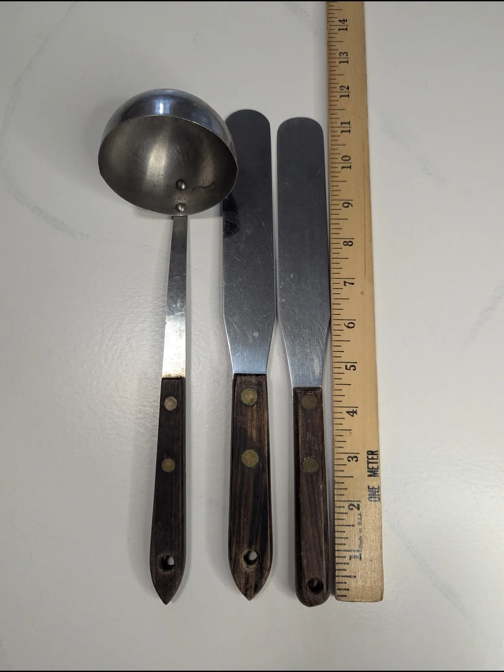 Vtg Royal Brand Sharpcutter 3pc Kitchen Set Ladle & 2 Spreaders Wood Handle USA